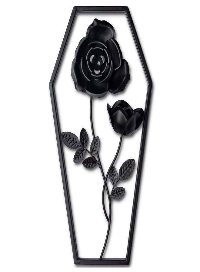 IRISVITA Metal Rose Coffin - Floral Gothic Wall Mount - Black Horror, Witchy & Halloween Decor - Image 1